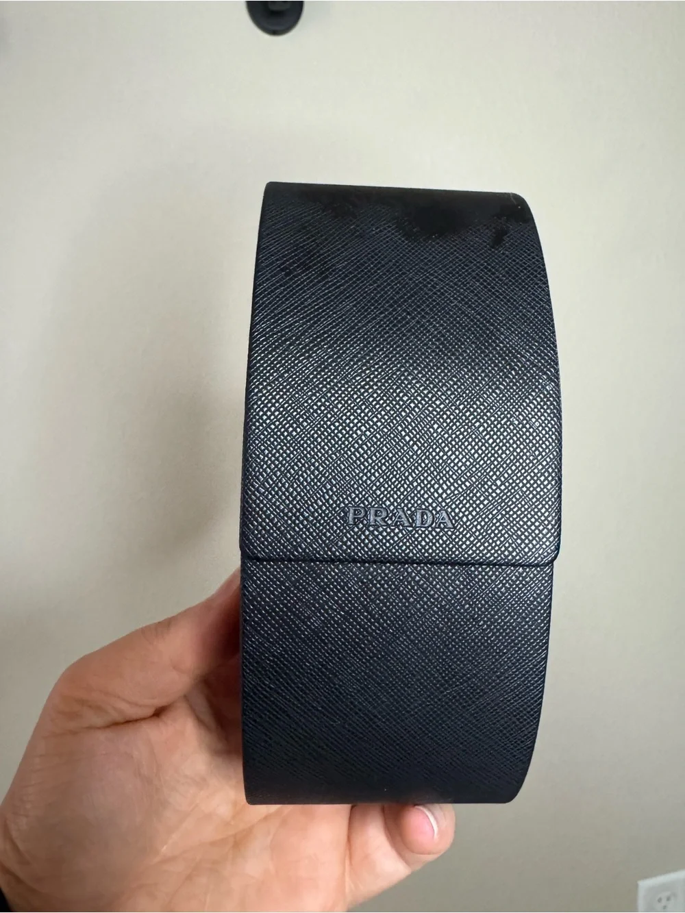 Prada Black Saffiano Leather Eyeglasses Sunglasses Hard Case Authentic Italy